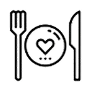 Heart on plate with fork and knife, symbolizing love for meals and healthy eating